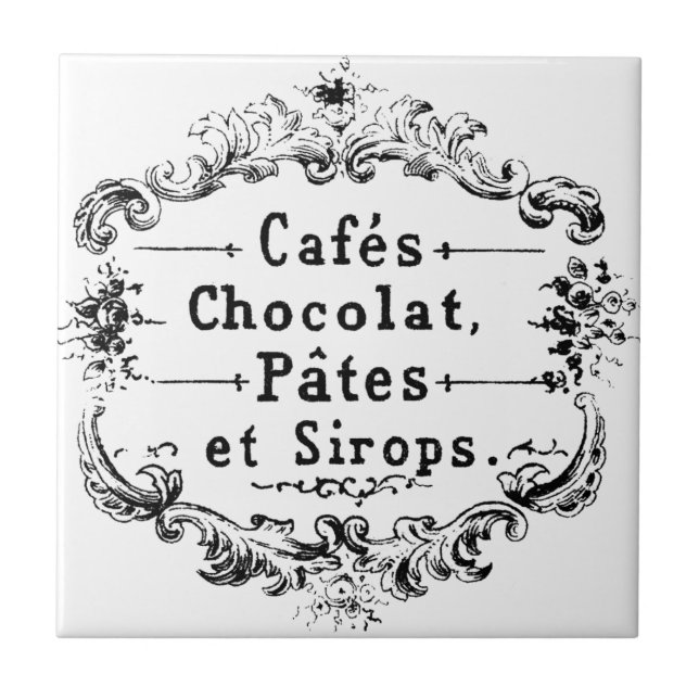 Vintage French Coffee & Chocolate Label Tile (Front)