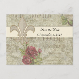 Vintage French Collage Save the Date Announcement Postcard