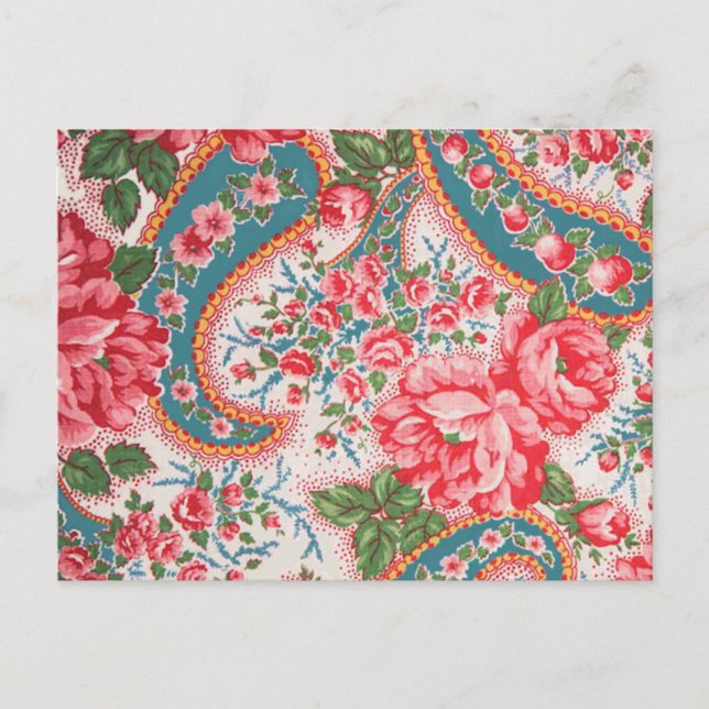 Vintage French Cotton Fabric Postcard (Front)