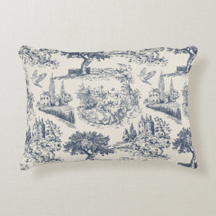 Vintage French Country "Blue Toile de Jouy " Accent Pillow