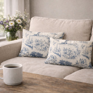  Vintage French Country "Blue Toile de Jouy " Lumbar Pillow