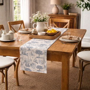 Vintage French Country "Blue Toile de Jouy " Medium Table Runner