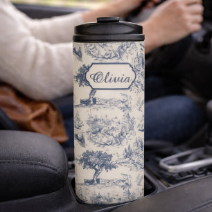 Vintage French Country Blue Toile Personalized Thermal Tumbler