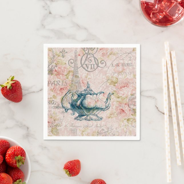 Vintage French Country Botanical Paris Tea Party Napkin (Insitu)