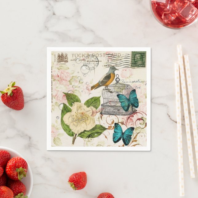 Vintage French Country Botanical Paris Tea Party Napkin (Insitu)