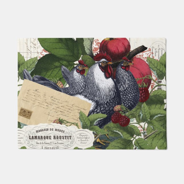 Vintage French Country Kitchen Chickens Collage Doormat (Front)