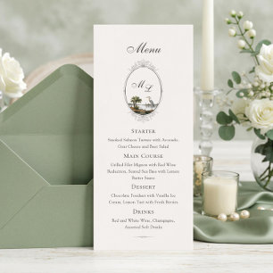Vintage French Country Landscape Monogram Wedding Menu