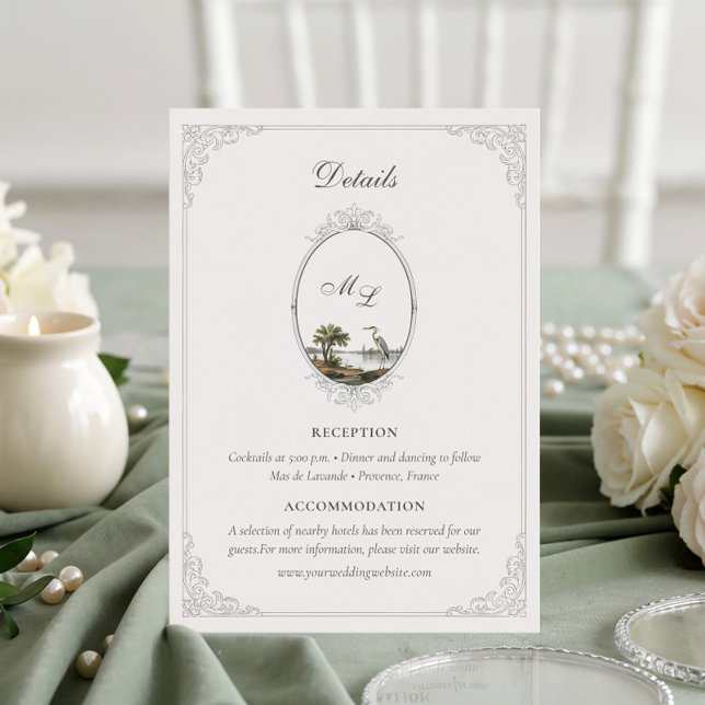 Vintage French Country Monogram Wedding Details  Enclosure Card (Creator Uploaded)