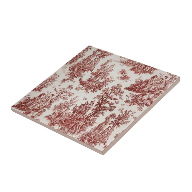 Vintage French Country Red Toile Ceramic Tile (Side)