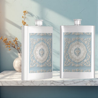 Vintage French Country Shabby Chic Blue Decor Cute Hip Flask