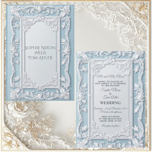 Vintage French Country Shabby Chic Blue Wedding  Invitation