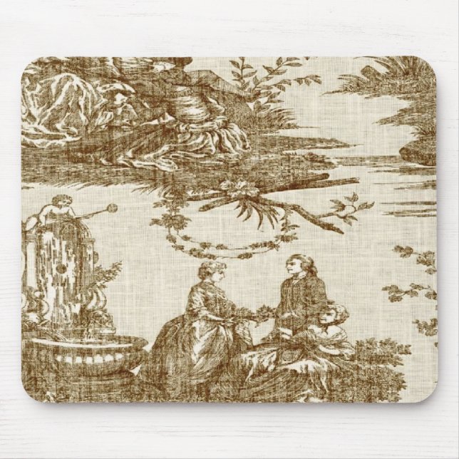 Vintage French Country Toile Brown Mousepad (Front)