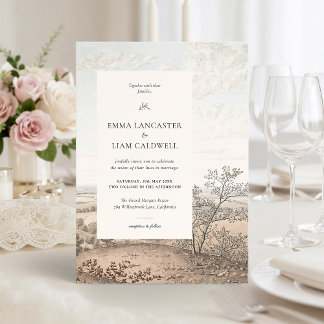 Vintage French Country Toile Landscape Wedding Invitation