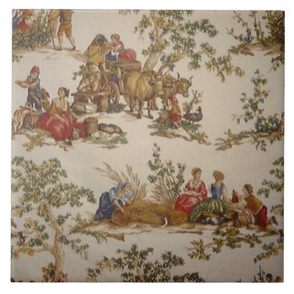 Vintage French Country Toile Print Tile