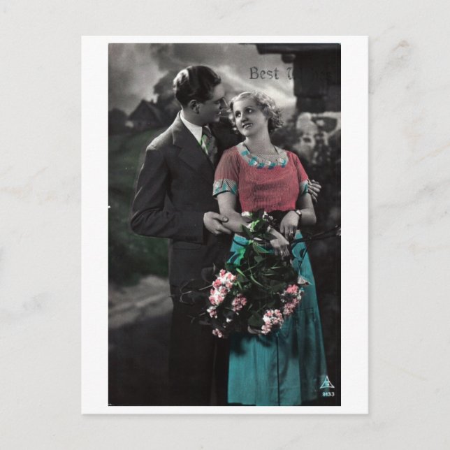 Vintage French Couple in Love Postcard (Front)