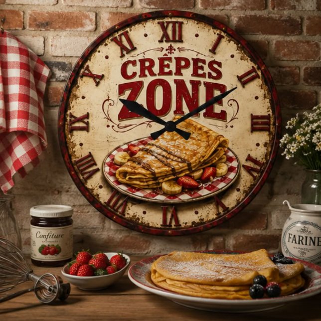 Vintage French Crepes Kitchen  Large Clock (Creator Uploaded)