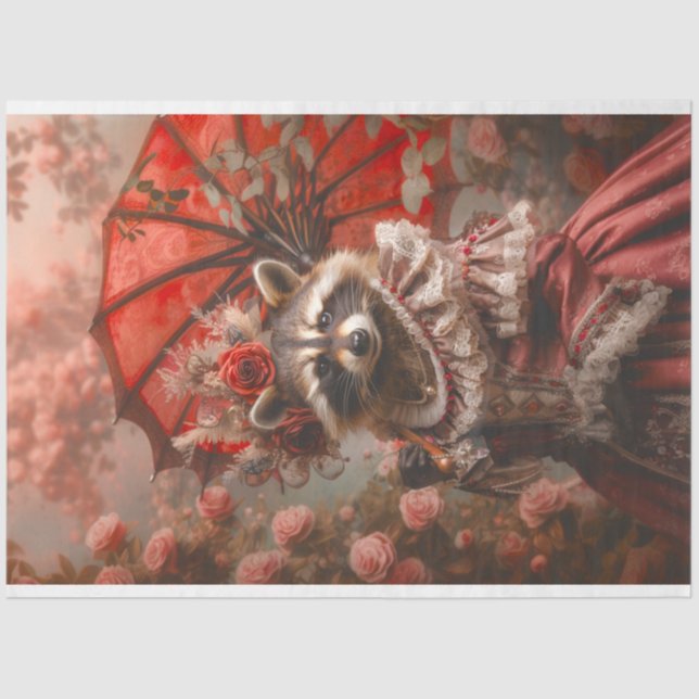 Vintage French Crimson Racoon Mistress Decoupage Tissue Paper (Front)