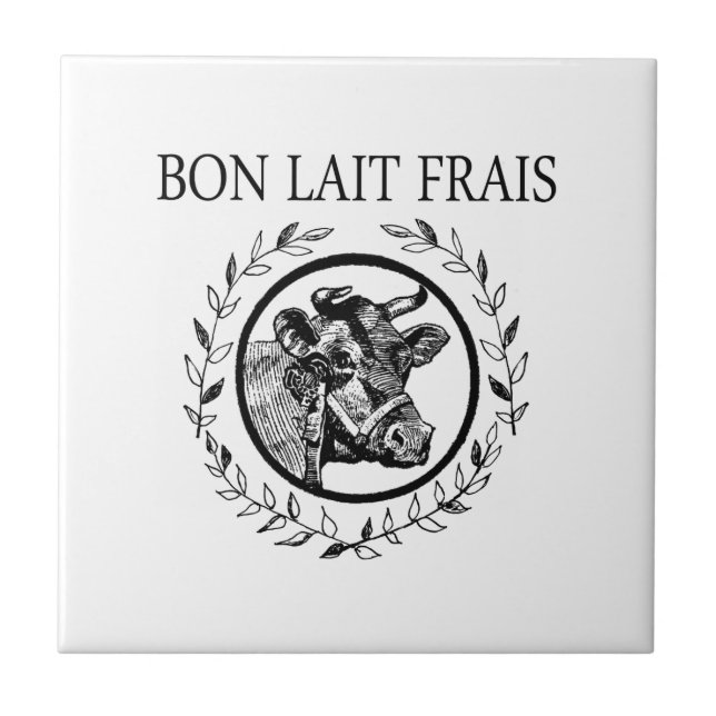 Vintage French Dairy Cow Fresh Cream Tile (Front)