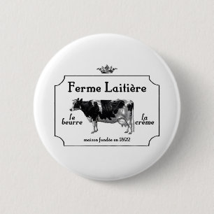 Vintage French Dairy With Vintage Cow 2 Inch Round Button
