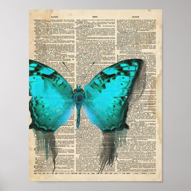 Vintage French dictionary with Blue butterfly Poster (Front)