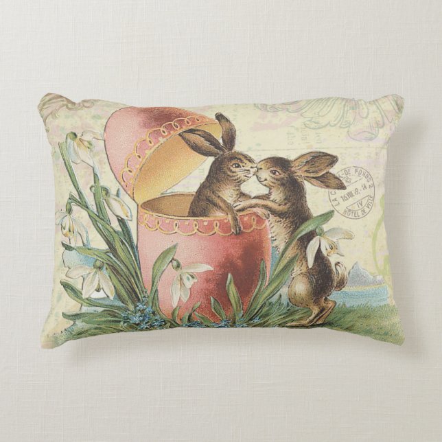 Vintage French Easter bunnies Accent Pillow (Front)