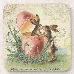 Vintage French Easter bunnies Coaster