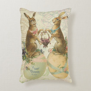 Vintage French Easter bunnies Decorative Pillow