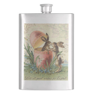 Vintage French Easter bunnies Hip Flask