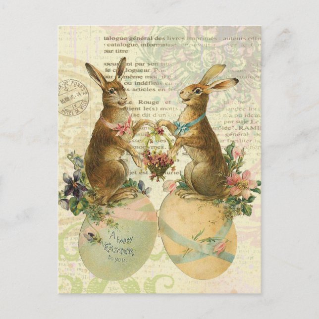 Vintage French Easter Bunnies postcard (Front)