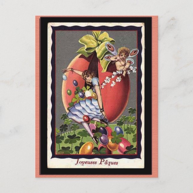 Vintage French Easter Holiday Postcard (Front)