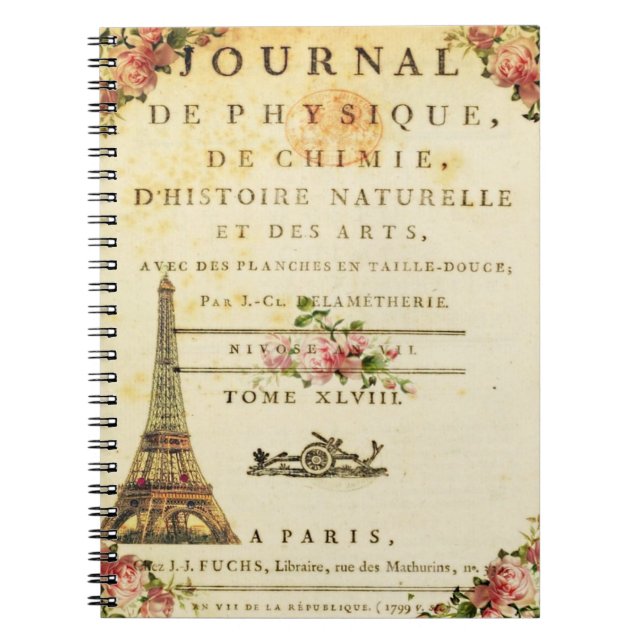 Vintage French Eiffel Tower Journal Notebook (Front)