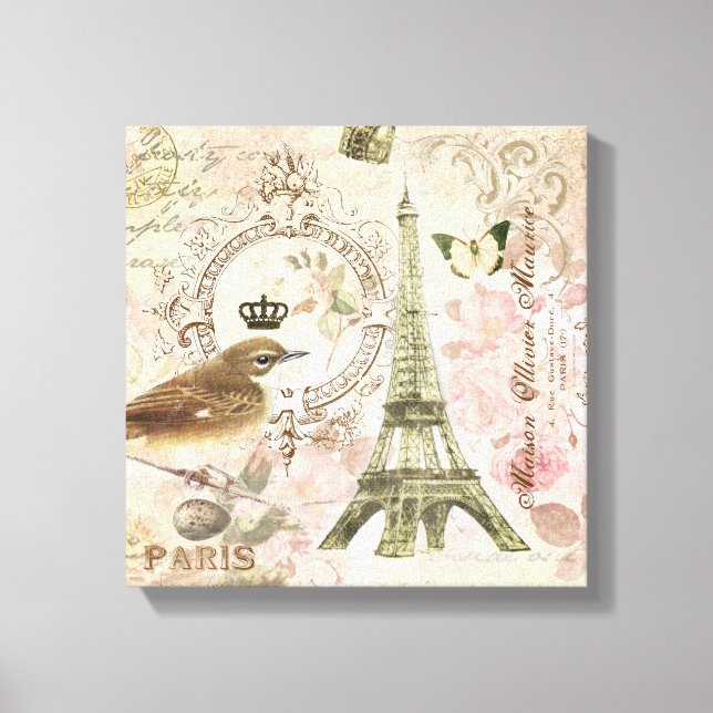 Vintage French Eiffel Tower stretched canvas Print (Front)