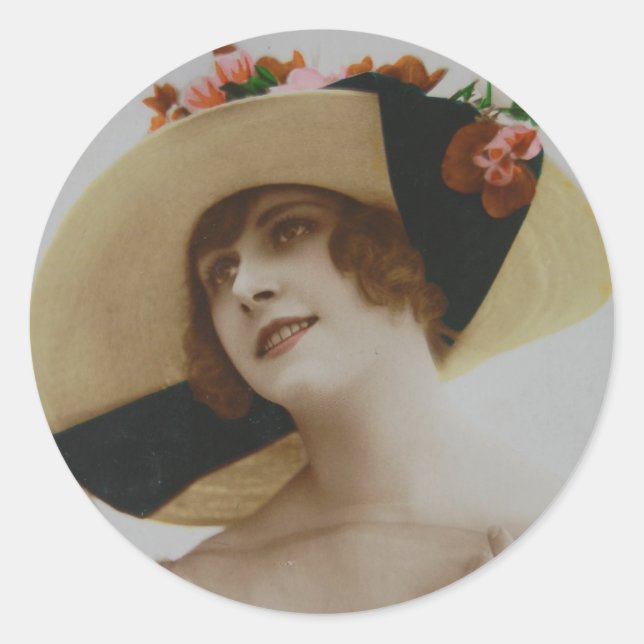 Vintage French Elegant Lady Photo Classic Round Sticker (Front)