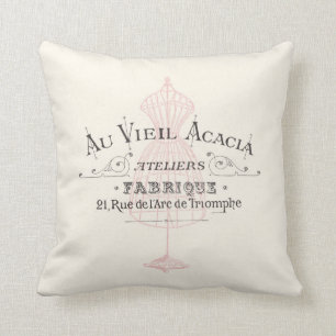 Vintage French Fabrique Fleura Pink Throw Pillow