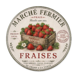 Vintage French Farmers Market Strawberries Cutting Board
