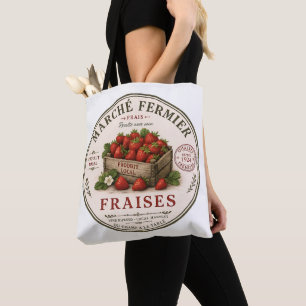 Vintage French Farmers Market Strawberries Tote Bag