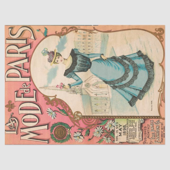 Vintage French Fashion Ephemera Decoupage Tissue Paper (Front)