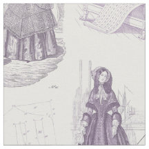 Vintage French Fashion Toile Purple and White