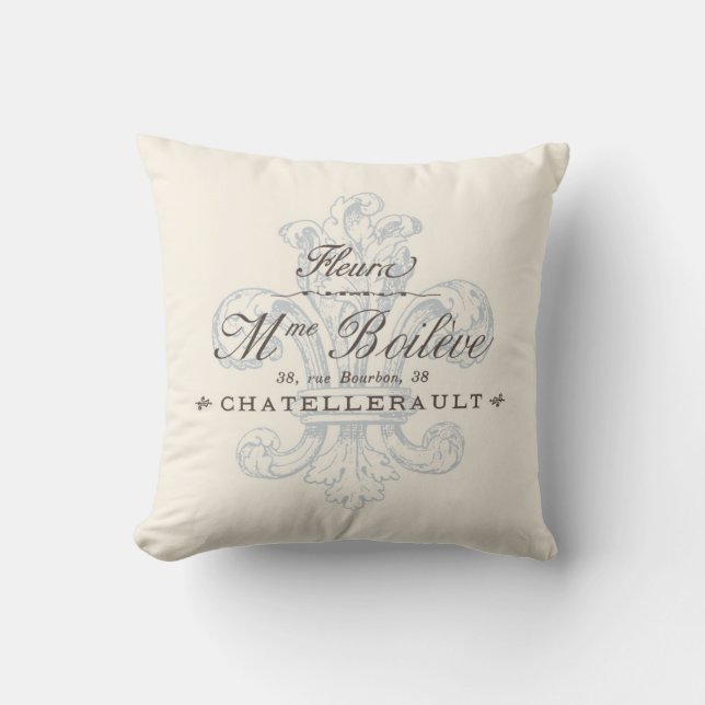Vintage French Fleura Chatellerault Region Throw Pillow (Front)