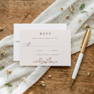 Vintage French Floral Brown & Cream Wedding RSVP Card