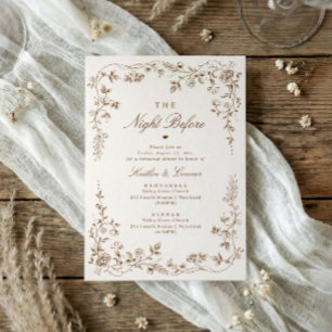 Vintage French Floral Brown Rehearsal Dinner Invitation