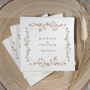 Vintage French Floral Brown Wedding Cocktail Napkin