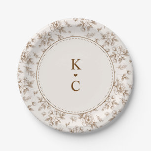 Vintage French Floral Brown Wedding Dessert Paper Plate
