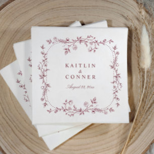 Vintage French Floral Burgundy Dark Red Wedding Napkin