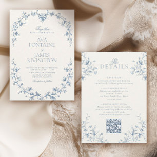 Vintage French Floral Crest All in One Wedding Inv Invitation