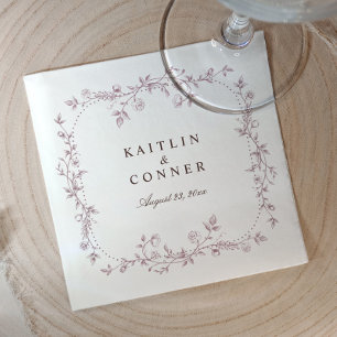 Vintage French Floral Dusty Rose Mauve Wedding Napkin