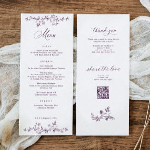 Vintage French Floral Eggplant Dark Purple Wedding Menu