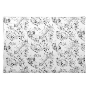 Vintage French Floral Fantasy Toile-Black Placemat