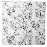 Vintage French Floral Fantasy Toile-Black Tile<br><div class="desc">Elegant vintage 19th century black-on-white toile pattern adapted from a French drawing in the Smithsonian collection featuring fantasy flowers,  leaves and vines with a cupid,  indigenous warrior and human figures.</div>