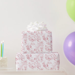 Vintage French Floral Fantasy Toile-Pink Wrapping Paper